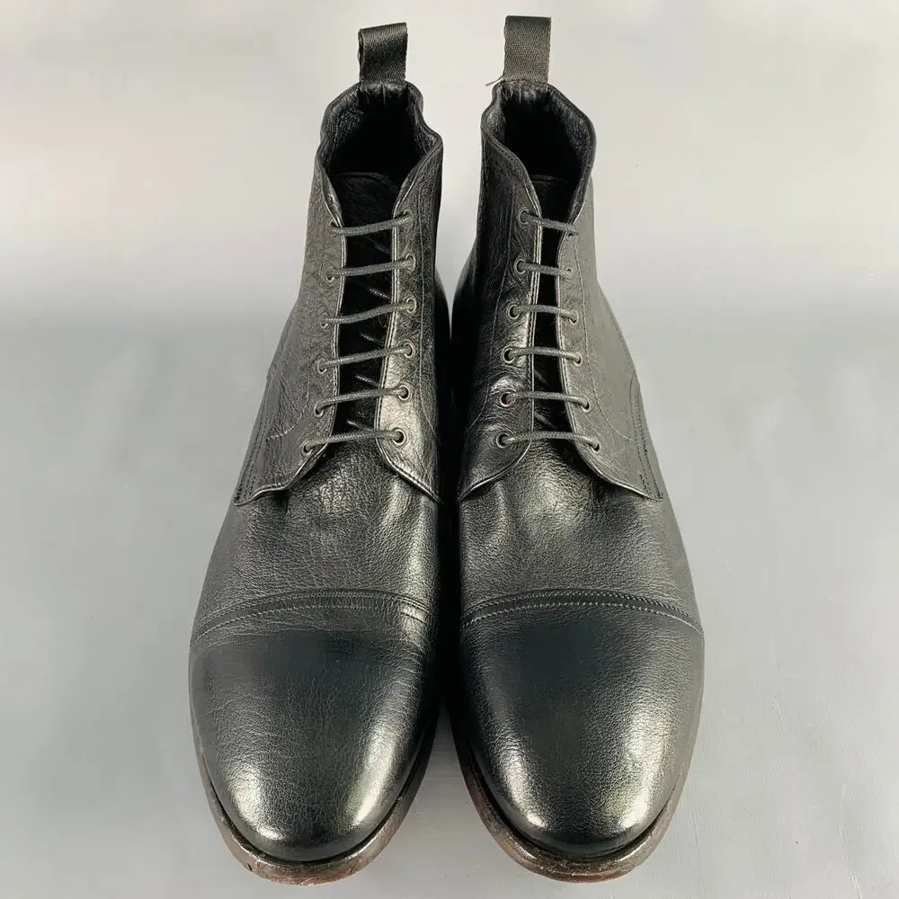 PAUL SMITH Size 12 Black Leather Lace-Up Ankle Boots